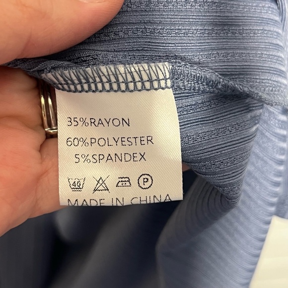 Shibever Womens Midi Dress Blue Ribbed Knit Twist Front Bodycon Draped Large NWT - Picture 9 of 9